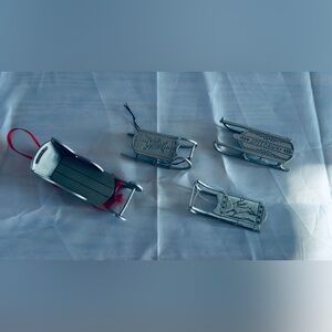 PEWTER PORT Vintage Sleds Christmas Ornaments- Lot Of 4